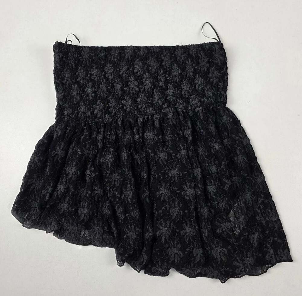 NWT $78 MRSP Free People Skirt Black Floral Lace Smocked Waist Mini Boho